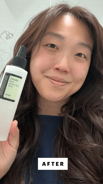 Lee after applying the CosRx Centella Water AlcoholFree Toner